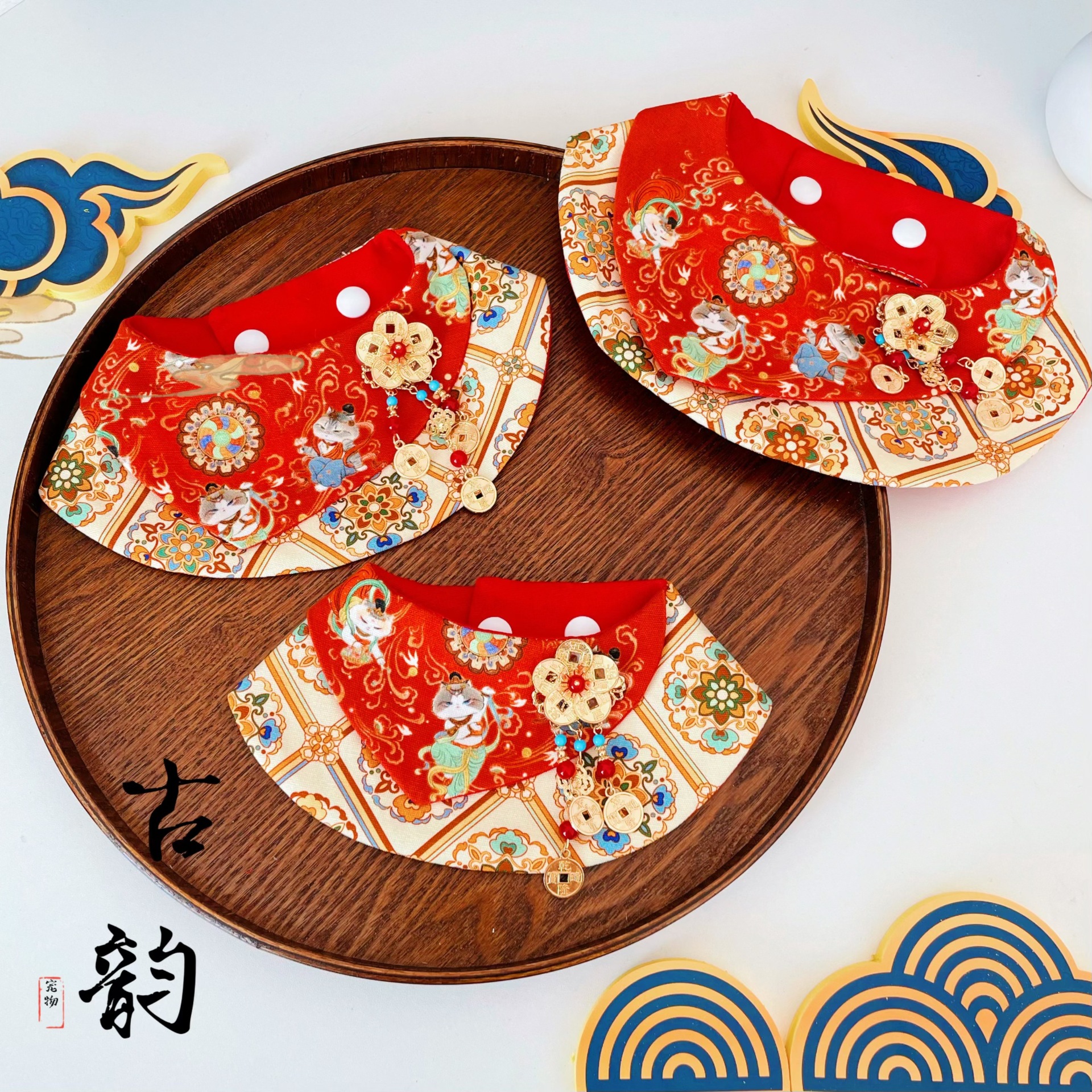 宠物猫咪中式围领口水巾狗狗唐风元素围脖中小型犬国潮围嘴装饰