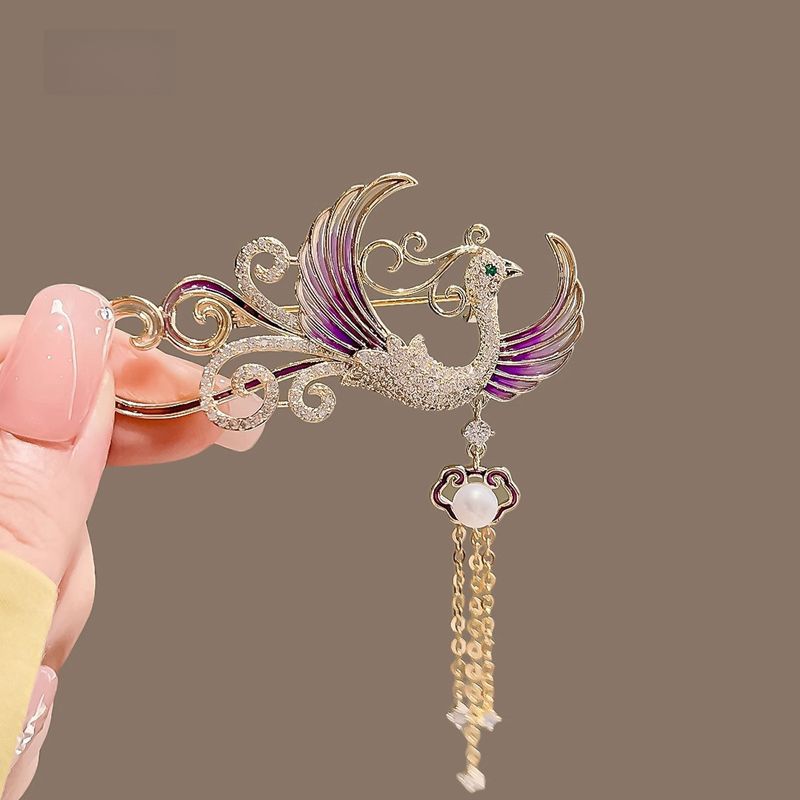 Chinese Style Enamel Brooch Women's Gradient Tassel Phoenix Light Luxury Vintage Corsage Pin Suit Jacket High-end Accessories