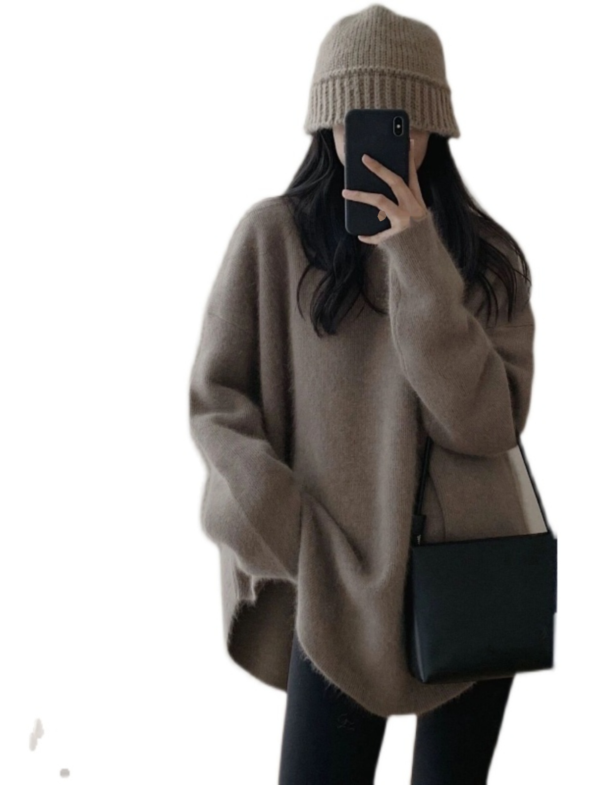 너구리 벨벳 스웨터 여성의 가을 및 겨울 중간 길이 일본 게으른 복고풍 스타일 분할 풀오버 두꺼운 외부 착용 니트 스웨터