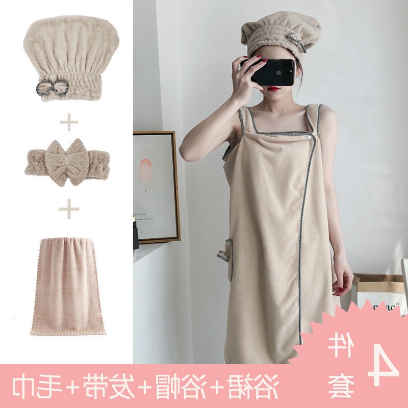 목욕 타월 3 개 착용 여성 성인 슬링 산호 양털 강한 두꺼운 부드러운 목욕 가운 샤워 캡 타월 세트 잠옷