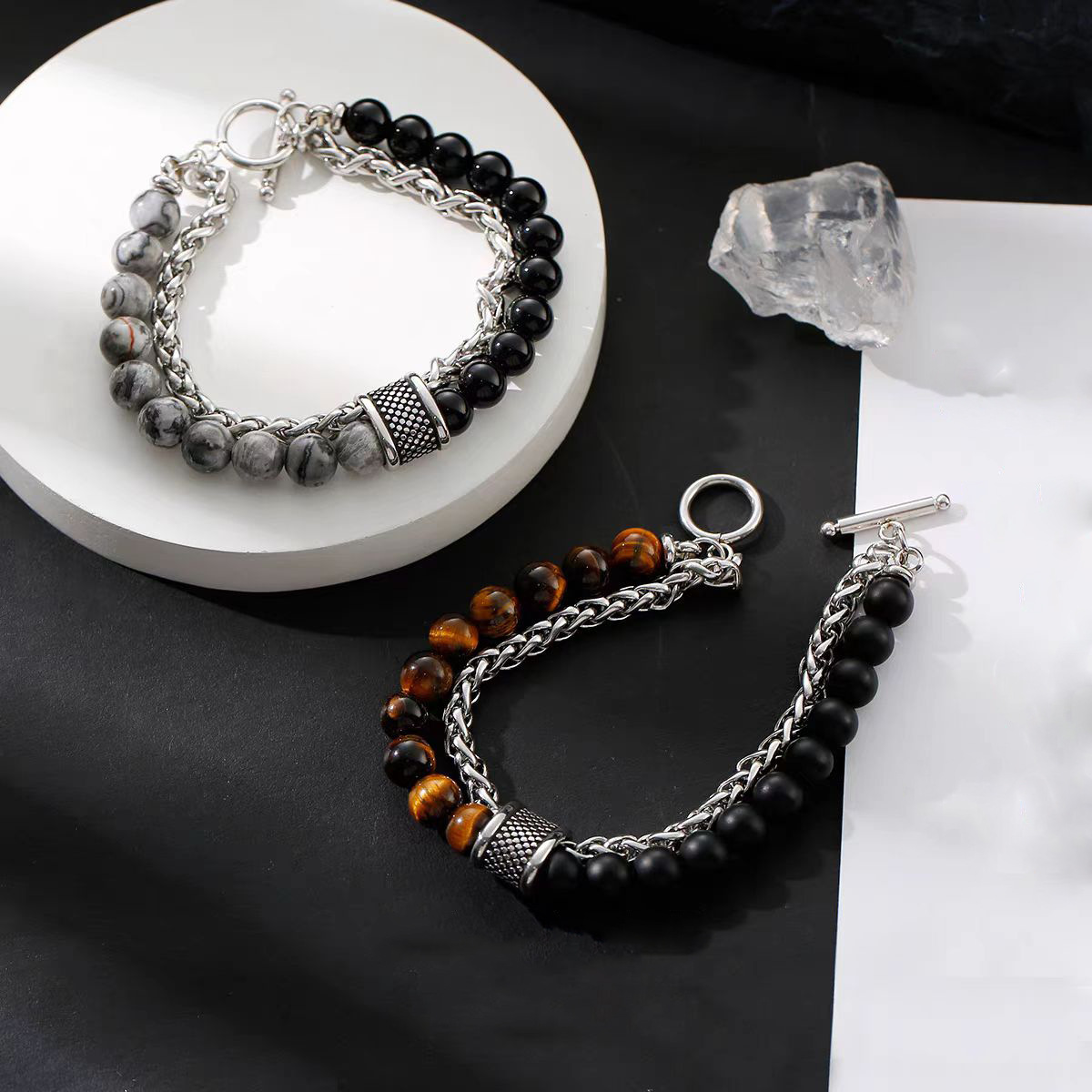 虎眼石转运珠钛钢手链男不掉色个性百搭女高级感手工配饰饰品手串