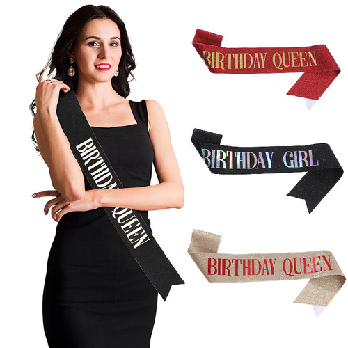 Birthday party glitter cloth shoulder strap etiquette belt birthday girl queen girl belt ribbon manufacturer