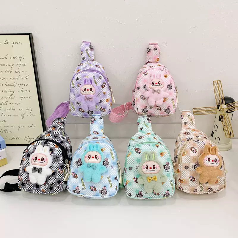 秋冬新款儿童胸包可爱毛绒labubu单肩包卡通玩偶男女童轻便斜挎包