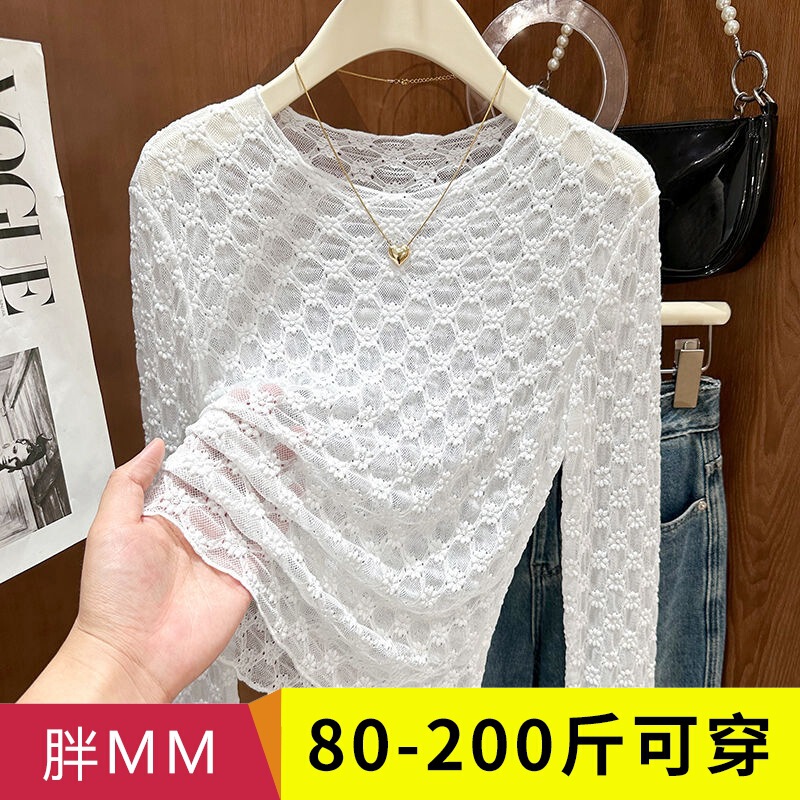 Lace Mesh Sun Protection Blouse T-Shirt for Women 2025 Spring and Summer New Ice Silk Cut Out Suspender Outer Top Bottoming Shirt