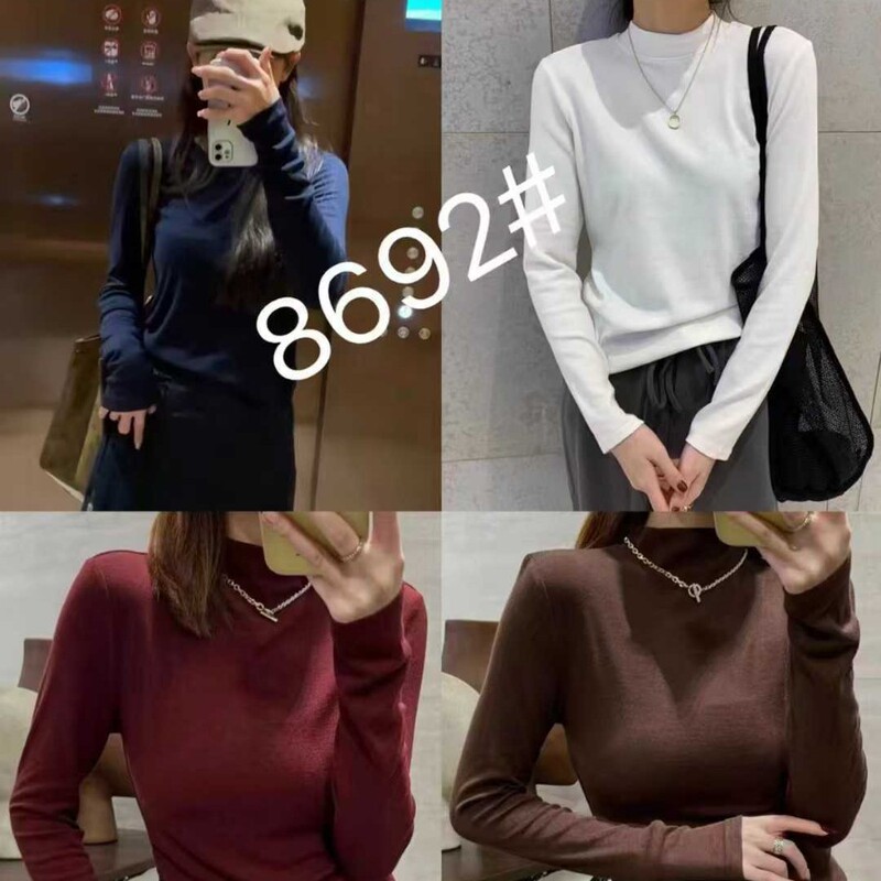 Thickened Half Turtleneck Elastic Long-Sleeved Shirt for Women Winter New Top Boss Lady Small Stand-Up Collar Half Turtleneck Bottoming Shirt for Women