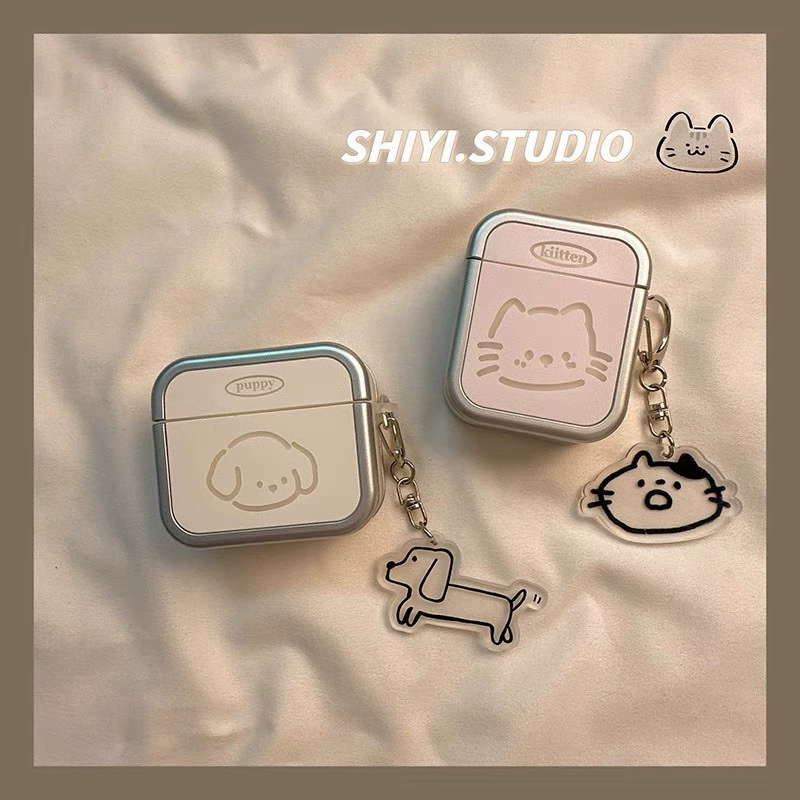 Korean Ins Cute Cats and Dogs Suitable for Airpods4 Headphone Shell Couple Blue 3Rd Generation Airpodspro2