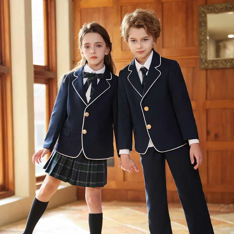 Uniformes escolares infantiles, traje de estilo universitario, traje de jardín de infantes, primavera y otoño, traje de estilo inglés de tres piezas.