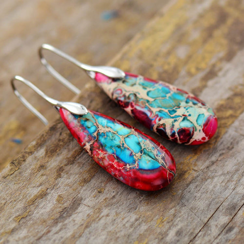 Natural Color Stone Drop Earrings
