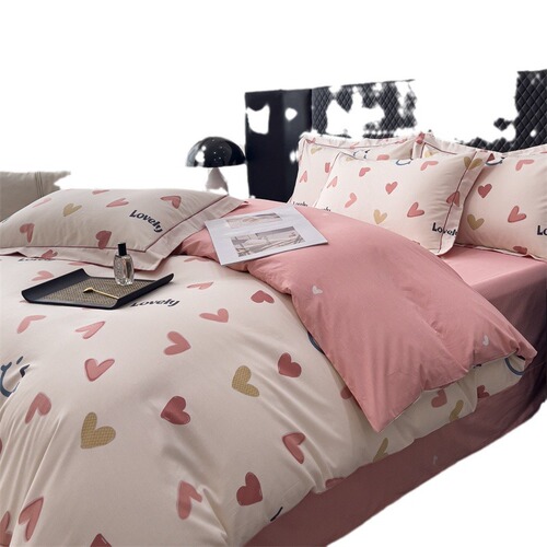 New 13376 Pure Cotton Printed Four-Piece Set Simple 100% Cotton Bedding Set Including Two Sheets and One Pillowcase for Students