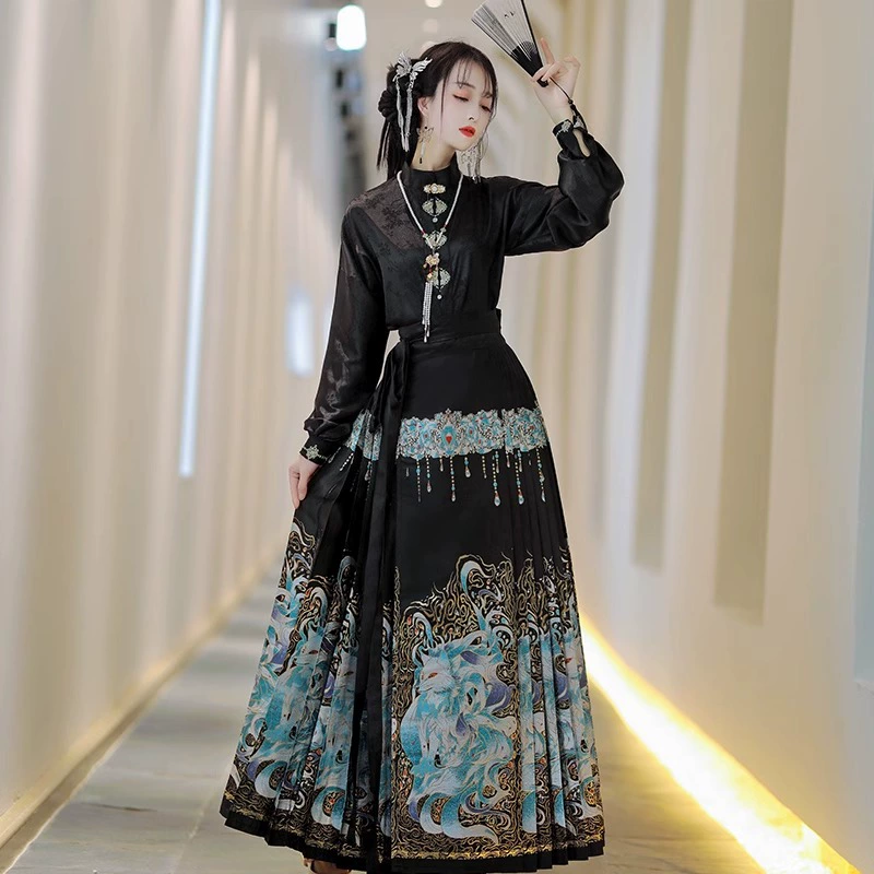 Оригинальный Hanfu женский 2024 новый (Yunhu) Ming Heavy Industry Ткастая юбка с лапшой