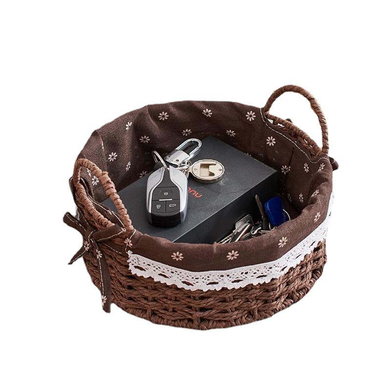 Cesta de almacenamiento tejido de escritorio organización cesta sundries merienda almacenamiento cesta juguete cosméticos almacenamiento cesta tela clave caja