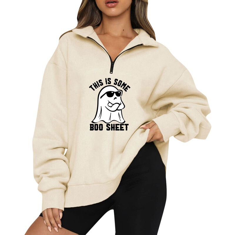2023 foreign trade supply Christmas clothing European and American 1/4 Zipper Sweatshirt Halloween ghost printing hot-selling bathroom