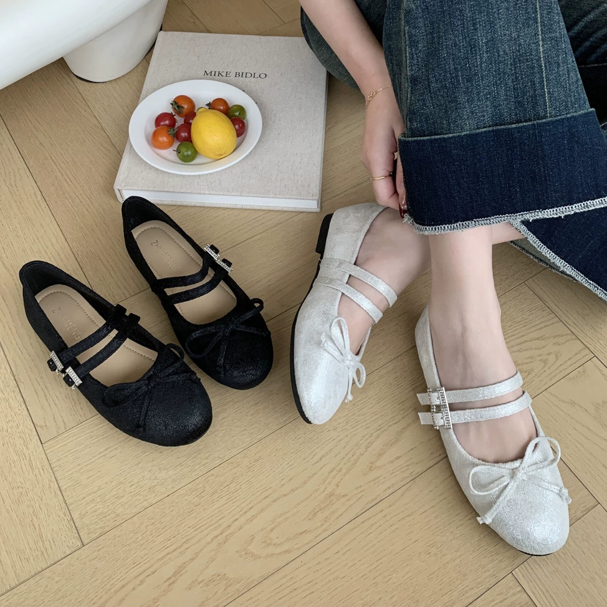 Новые красные балетки с круглым носком и бантом для женщин, туфли Мэри Джейн на плоской подошве, замшевые туфли французской феи