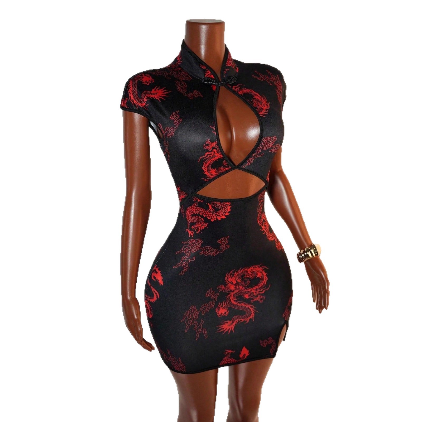 Dragon Print Cheongsam Dress For Women Short Sleeved Street Style Summer Fashion Trendsetter_ecoleips.com
