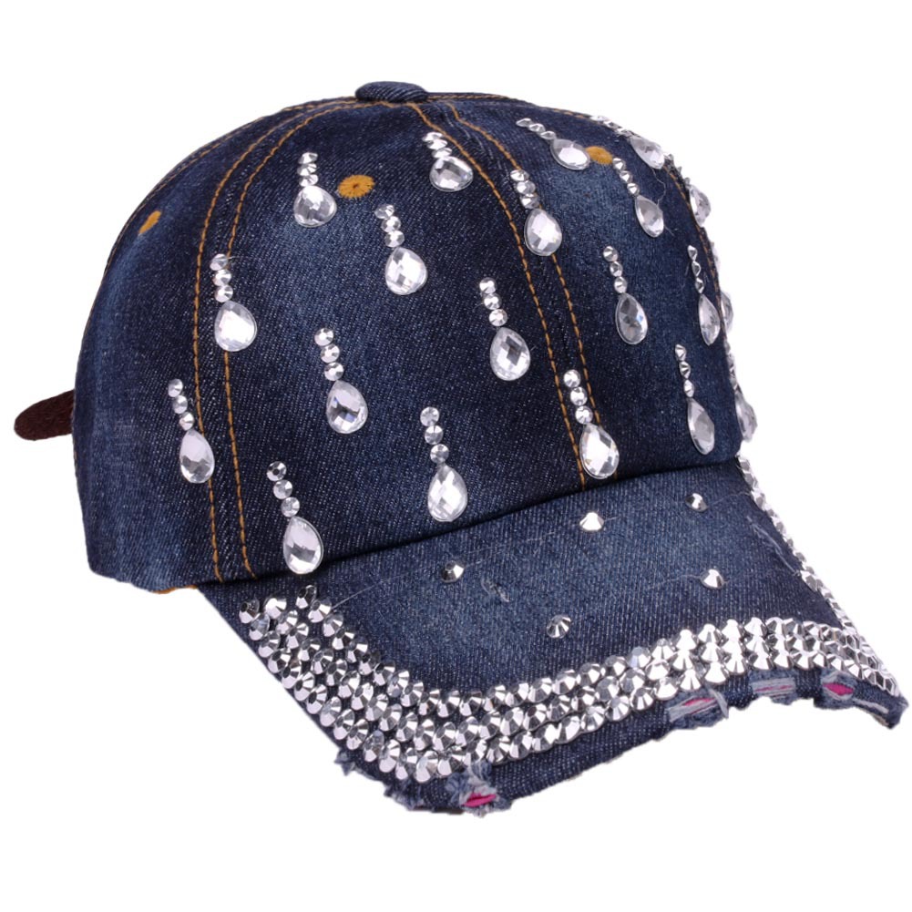 Women's Fashion Water Droplets Rhinestone Curved Eaves Baseball Cap display picture 3
