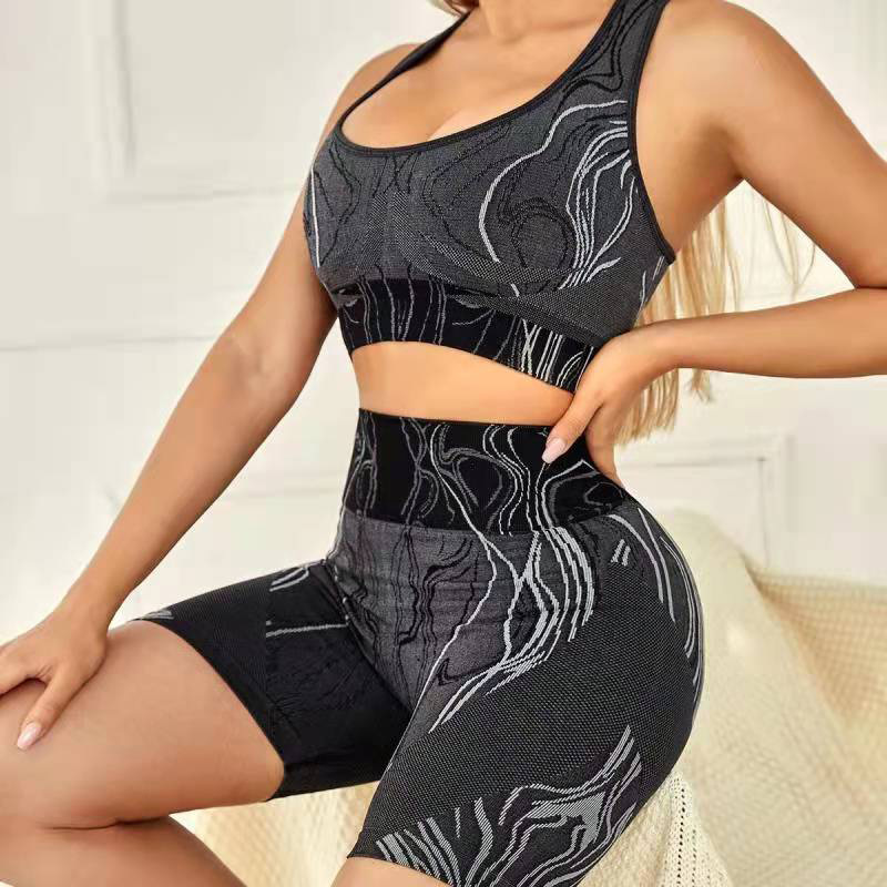 printed high waist high elastic two-piece yoga set NSOUX113640