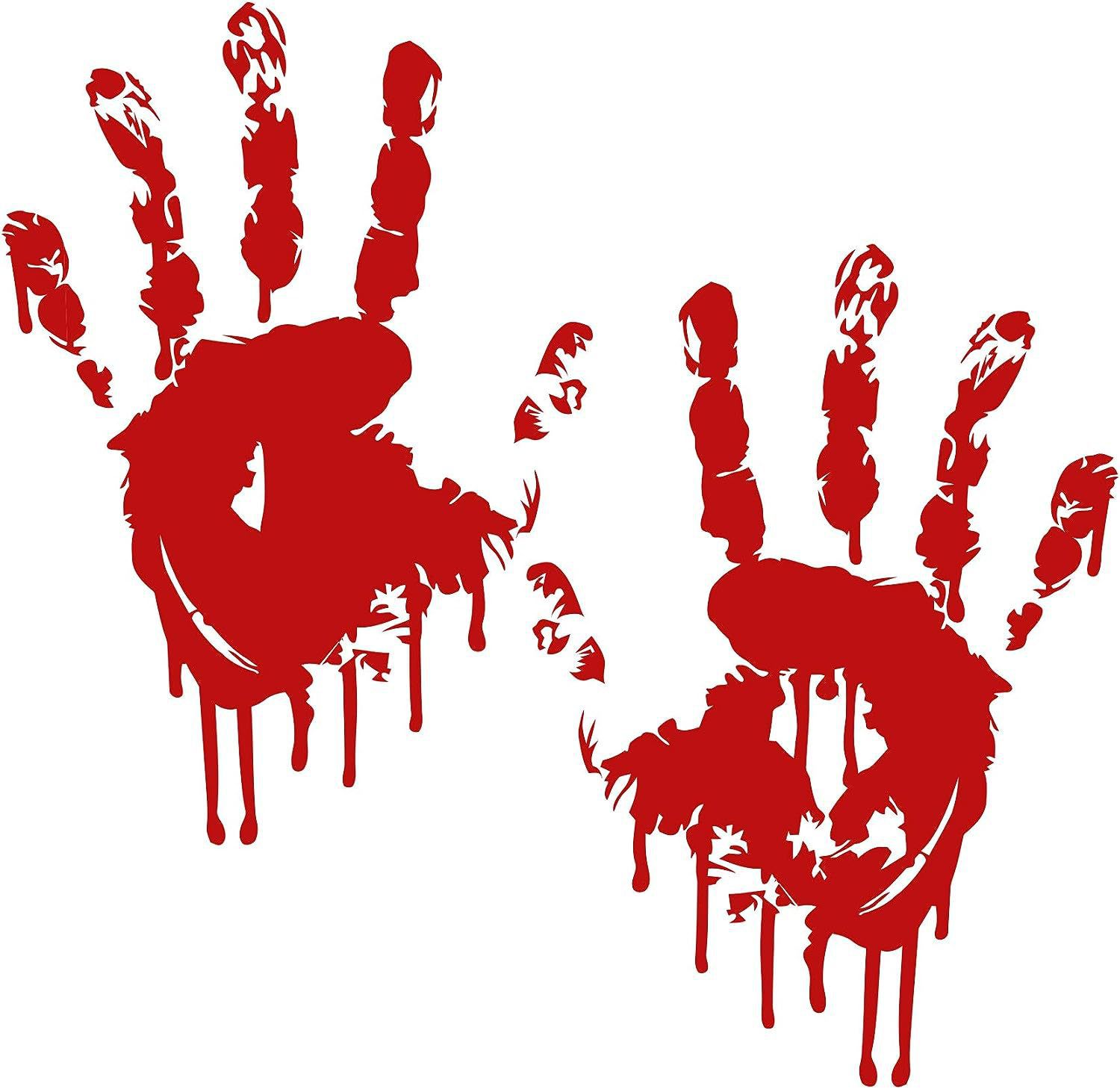 Amazon palma roja etiqueta engomada del coche impresión de la mano mancha de sangre pegatina de Halloween sangre mano reflectante etiqueta del cuerpo del coche