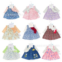 外贸原单儿童套装 女童外出服 宝宝长袖T恤+背带裙+裤袜 4pc set