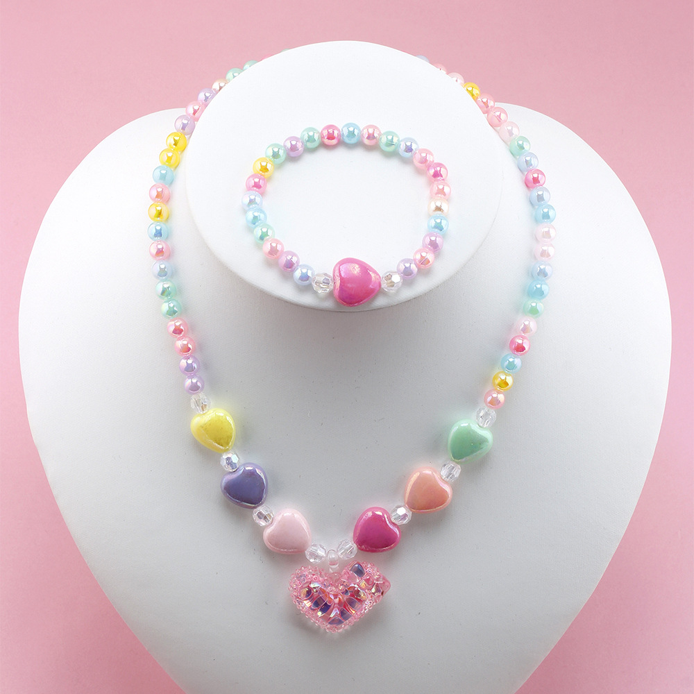 Cute Heart Shape Artificial Crystal Resin Beaded Girlu0027S Necklace