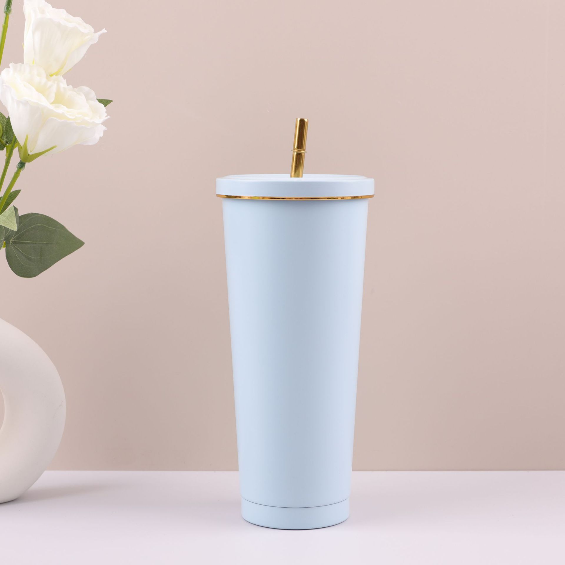 Especial transfronteriza 304 taza de café de paja de acero inoxidable taza de vacío de doble capa portátil al aire libre taza de vacío de coche frío