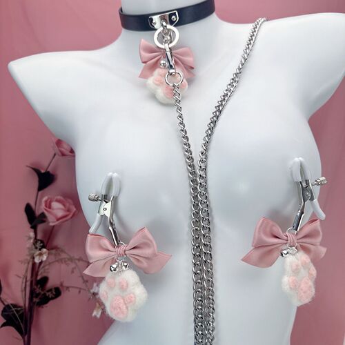 Cute cat claw bell bow nipple nipple clamp anal plug collar traction SM training clamp nipple expansion stimulation flirting