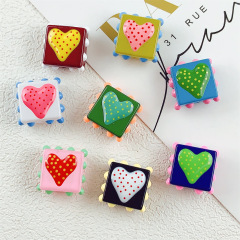 色ガラス両面手描きラブスクエア穴あきビーズ DIY ブレスレットネックレス耳ジュエリールースビーズアクセサリー