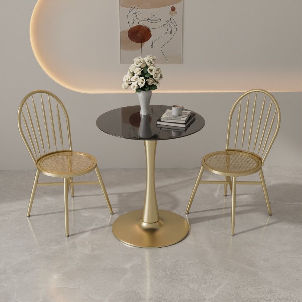 Trendy balcony table for small spaces, light luxury tempered glass round table, suitable for milk tea shops, office reception and meeting table and chair set 2