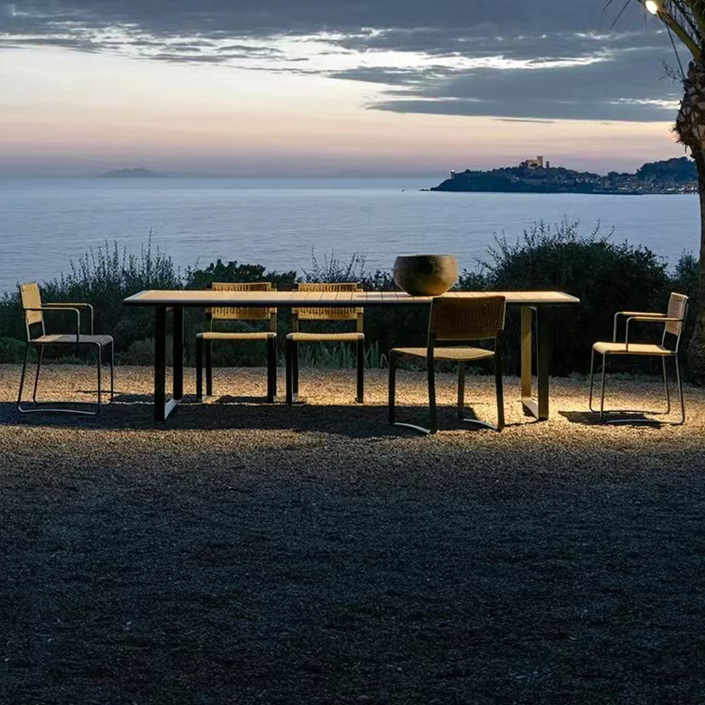 戶外桌椅藤編休閒陽台藤椅組合庭院民宿設計師柚木餐桌鋁合金家具