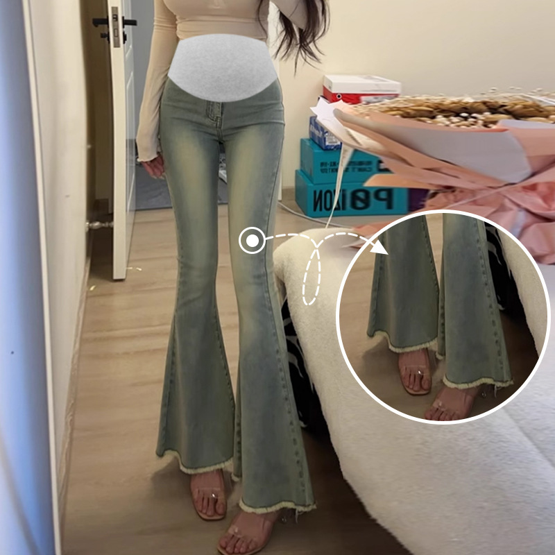 9279 # 妊婦のマイクロラップジーンズ春秋モデルの外着カジュアルなエッジ韓国版シンプルな超修身ズボン卸売り|undefined