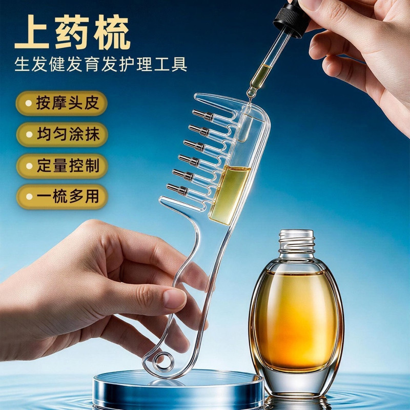 Scalp applicator, scalp care medicated comb, hair care essential oil, transparent hair nourishing scalp medicated comb, liquid guide massage