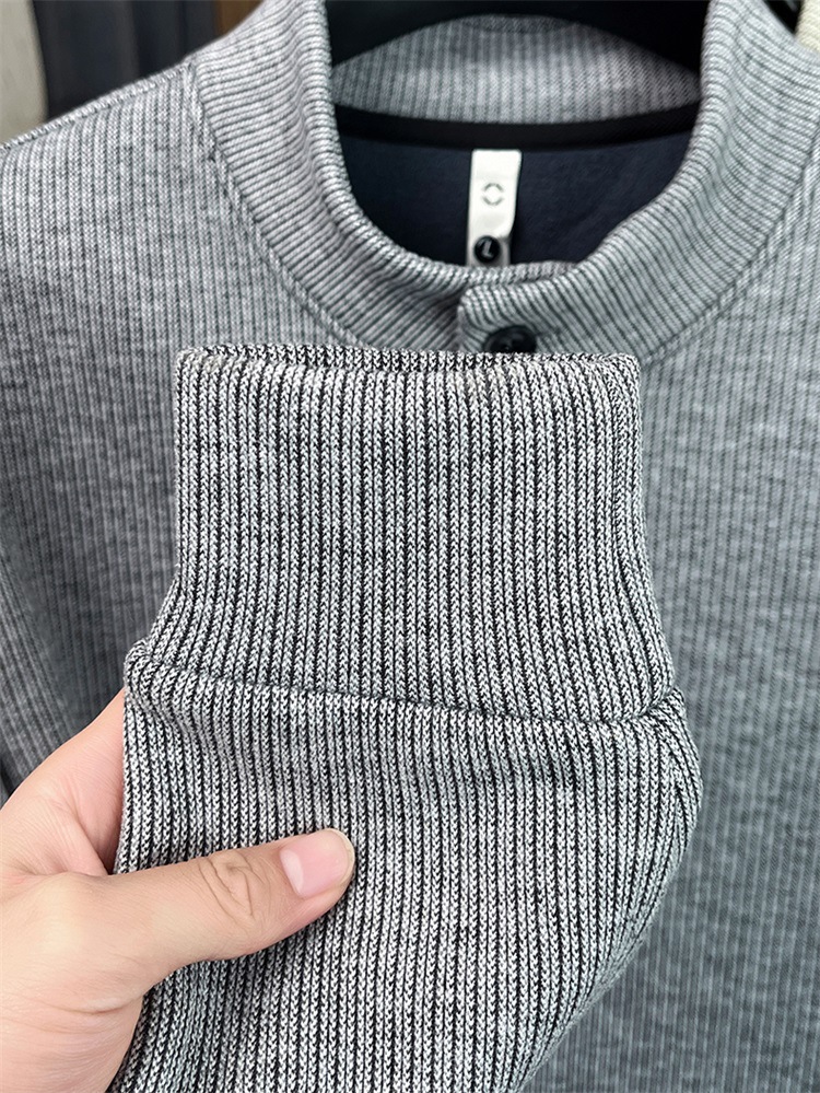Áo nỉ nam cổ lọ len dệt kim lót lông cừu dày giữ ấm — màu đen chi tiết 6