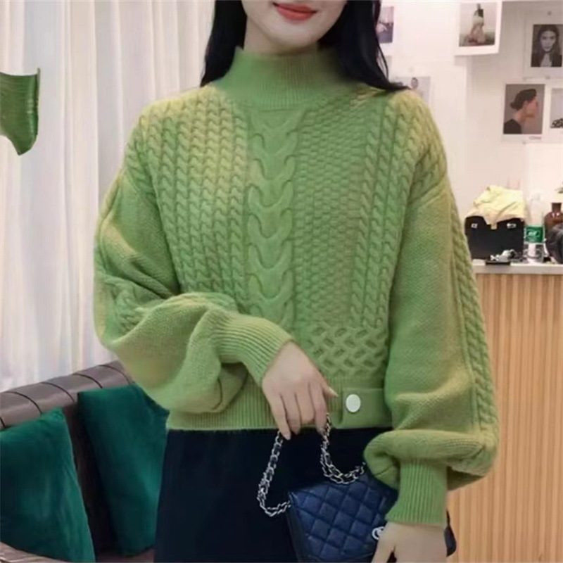 Korean Style Half Turtleneck Sweater for Women, Personalized Age Reduction 2025 New Autumn and Winter Thickeneded Knitted Bottoming Shirt Top