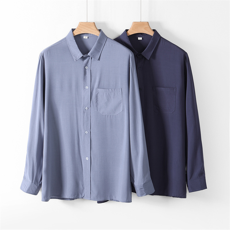 Middle-Aged and Elderly Men's Cotton Long-Sleeve Shirt with a Turn-Down Collar, Cardigan-Style Shirt for Seniors, Lightweight Rayon Front-Open Shirt