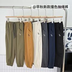 080601 秋季新款 儿童韩版刺绣撞色抽绳裤 一件代发