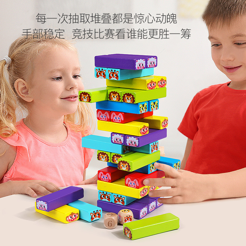 Niños de color apilado 48 51 bloques de construcción puzzle números apilados de madera alta apilamiento juguetes de dominó