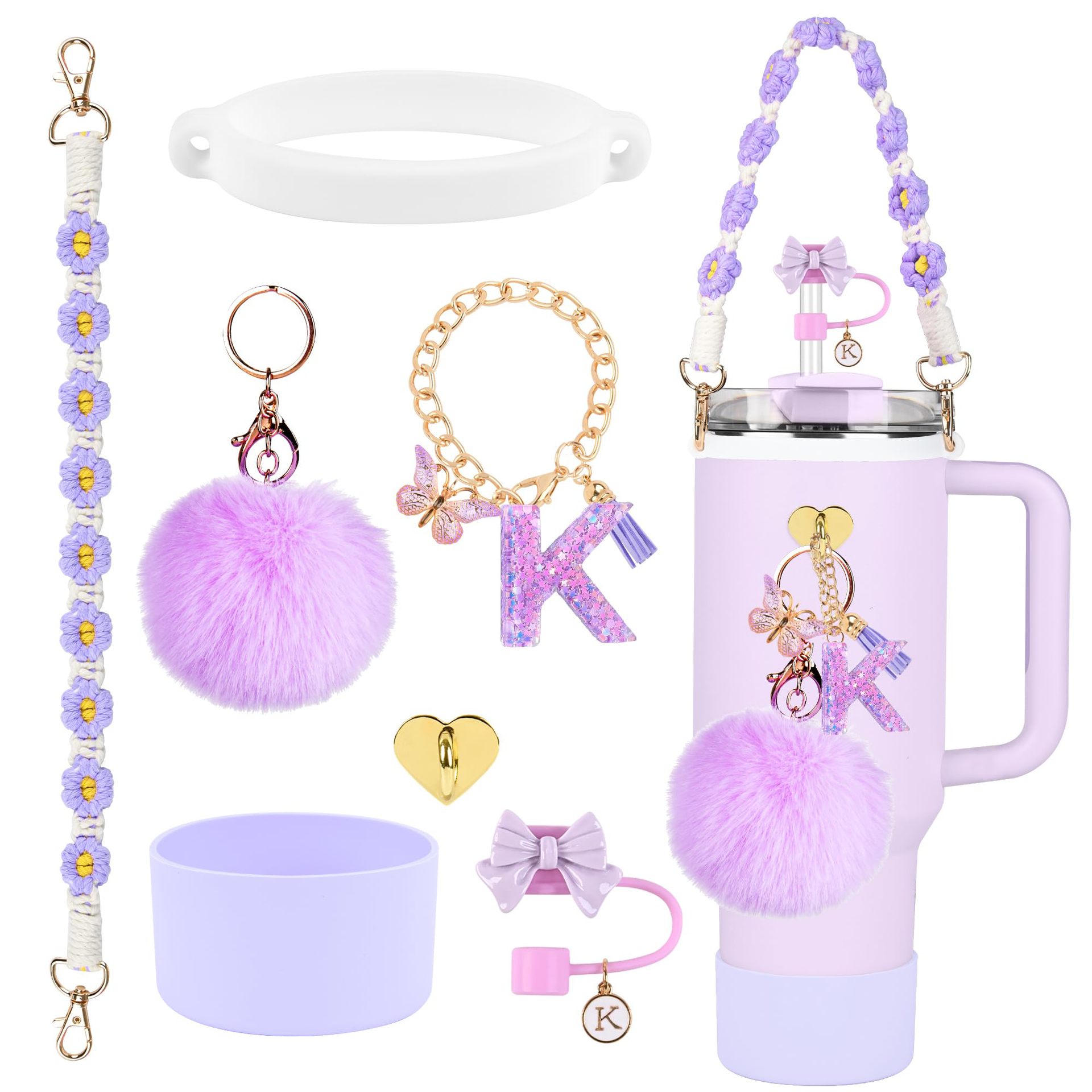 Hot sale Stanley Cup accesorios set 10mm cubierta de paja letras mariposa cadena bola de silicona cubierta de taza