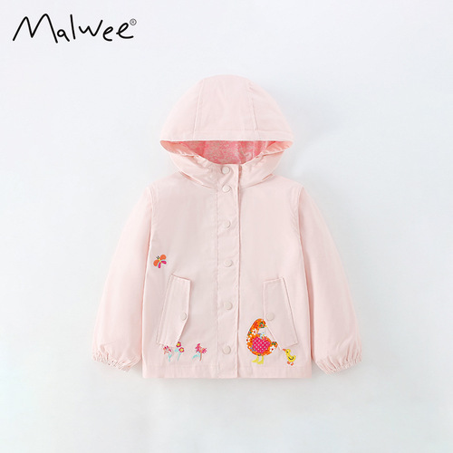 Malwee Girls' Spring and Autumn Outerwear for European and American Middle and Small Children, Casual Hooded Sweatshirt Top, Stylish Long-Sleeved Children's Clothing