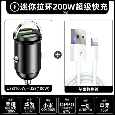 Car Charger New Model Mobil şarj cihazları - black-100w100w-apple-data-cable-color-box-version