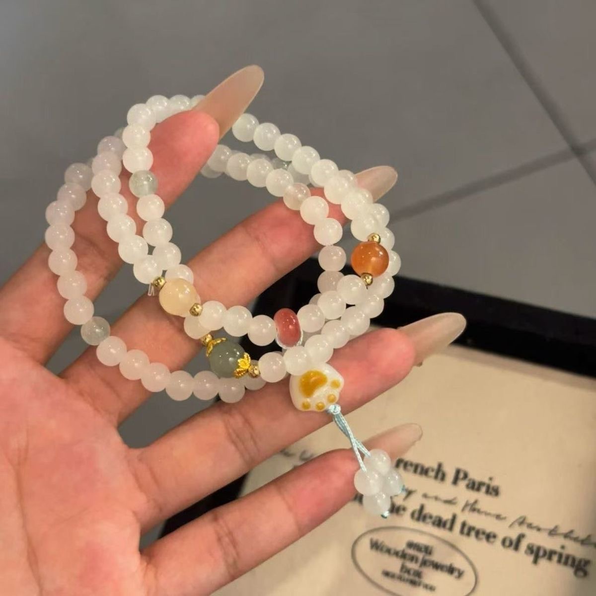 Hermosas garras de gato al carbón de tres anillos de brazalete de moda nacional china tejida pulsera de amiga pequeña y alta belleza transparente joyería de mano