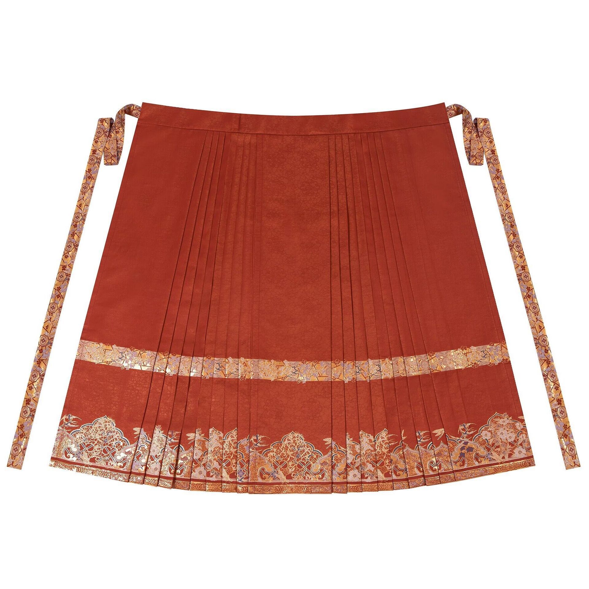 One-String One-Piece Gilt Red Mamian Skirt for Toasting, Engagement Attire, Daily Hanfu, New Chinese Style