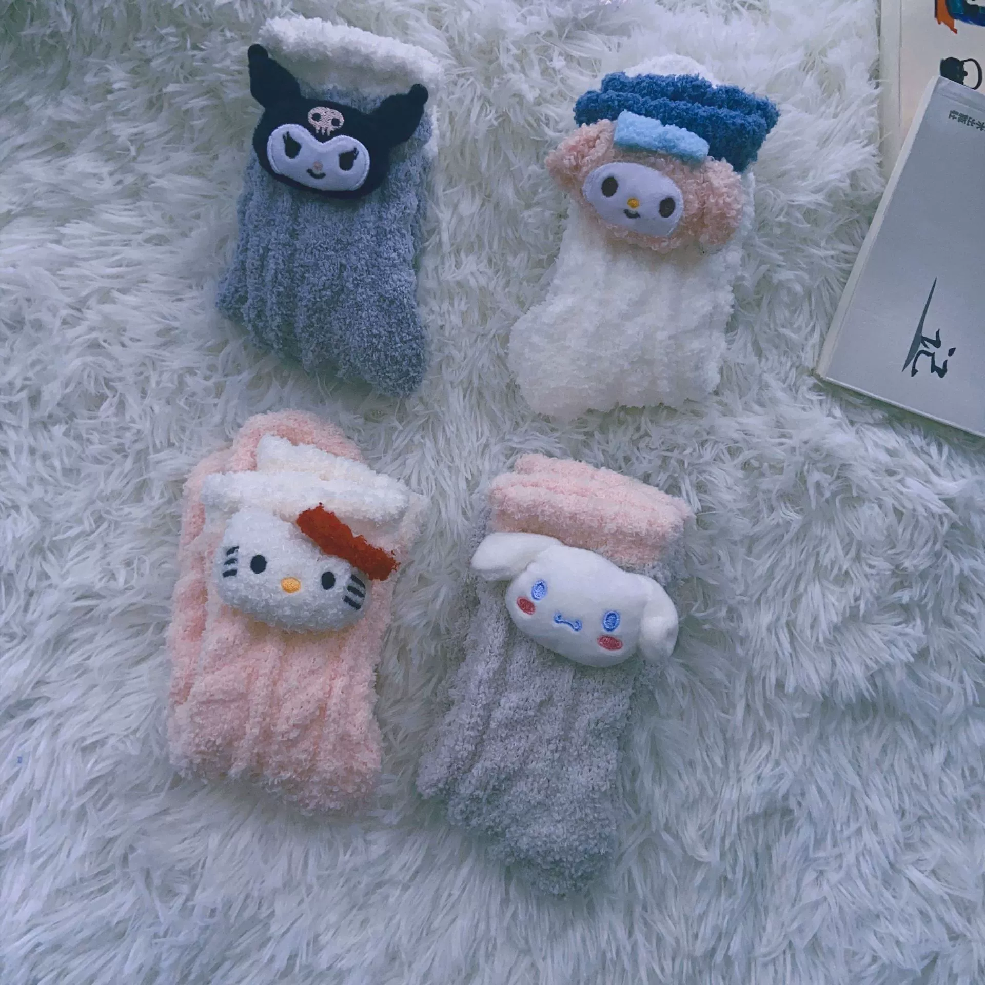 Бренд коралловый бархат белые мультяшные носки, стиль Лолита, Cinnamoroll