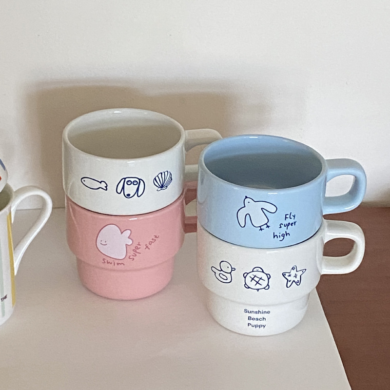 可爱小众卡通小飞鸟马克杯陶瓷杯 情侣杯礼物|undefined