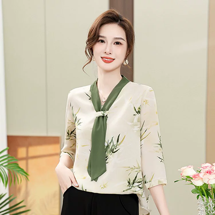 Летняя стильная футболка для мамы, женская футболка большого размера, новая женская шифоновая рубашка среднего размера в национальном стиле для женщин среднего и пожилого возраста, топ