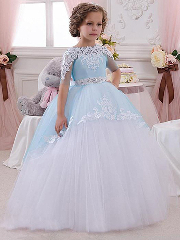 Vestido de niña incrustado en diamantes de manga media de encaje de comercio exterior transfronterizo