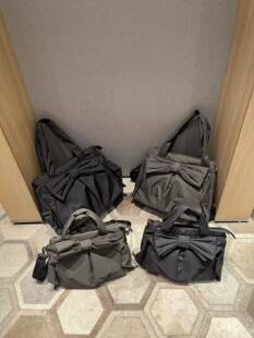Nylon shoulder bag with bow, capacious one-shoulder bag, South Korea
