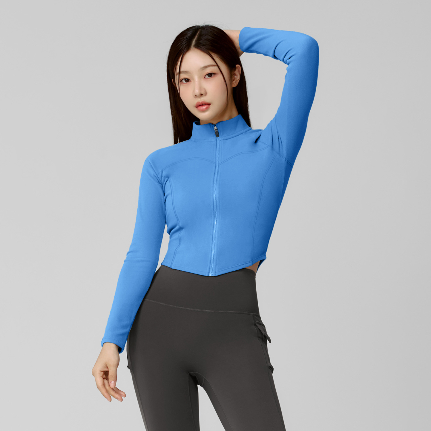 秉色新款紧身瑜伽服外套现货立领户外跑步健身骑行运动上衣