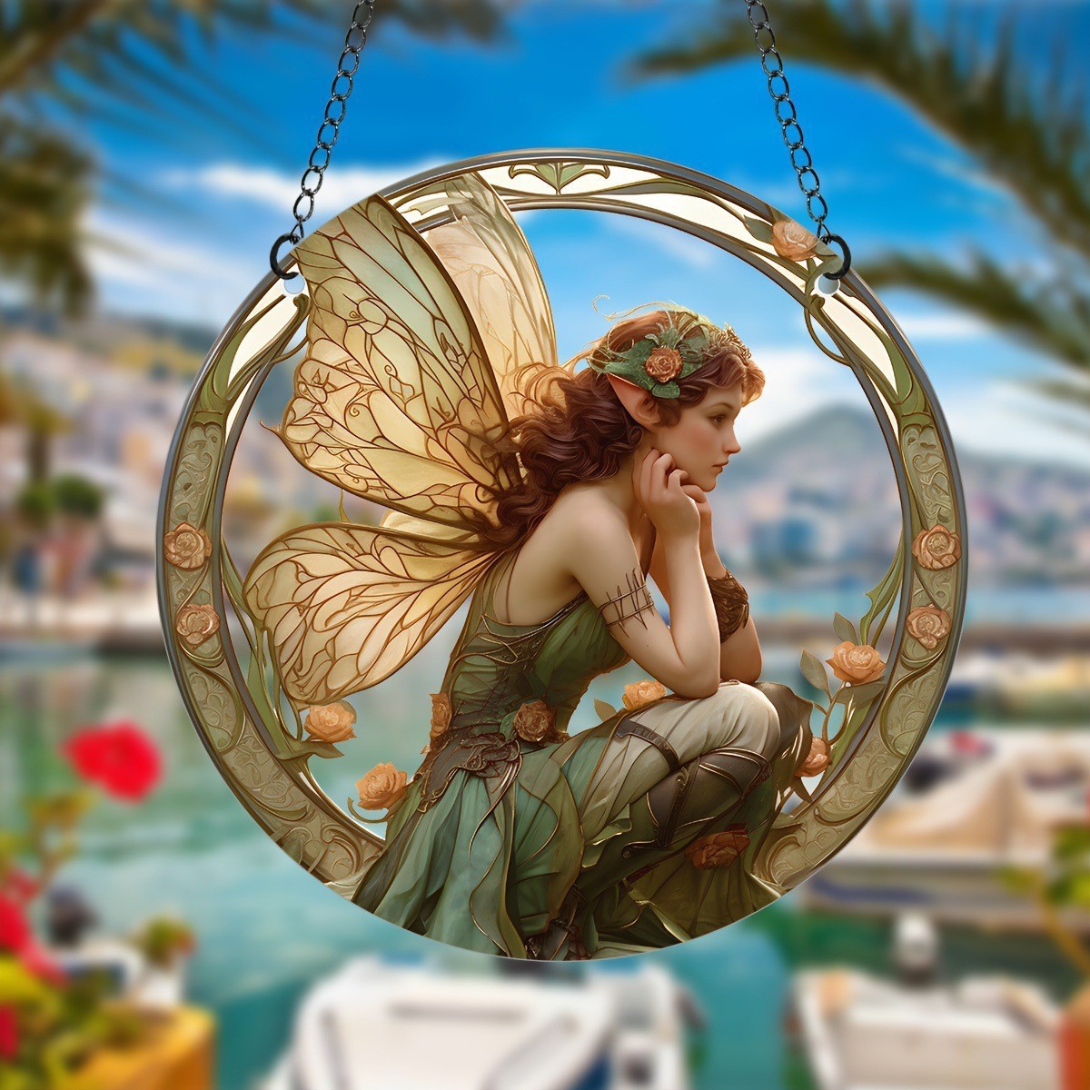 Decoración creativa transfronteriza acrílica disco plano colgar princesa de cuento de hadas belleza figura de captura de sol ventana decoración porche