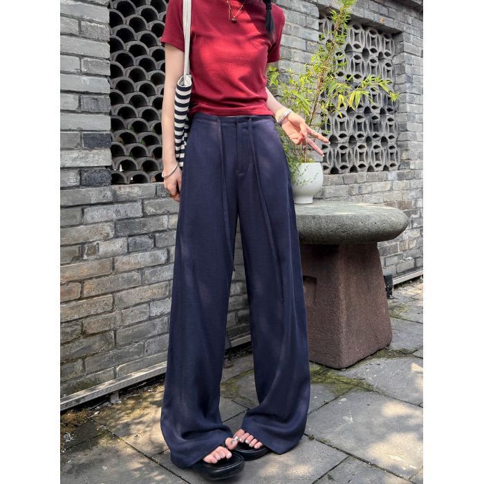 女性のためのカジュアルクールテンセルリネンパンツ 2025 夏軽量通気性ストレートパンツヘリンボーンドレープワイドレッグパンツ|undefined