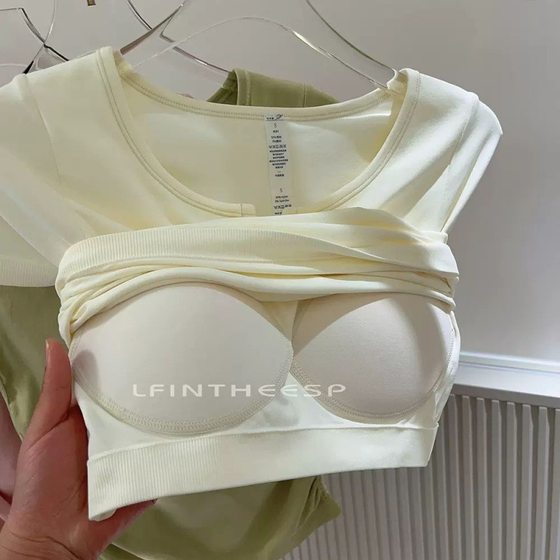 Ice Cream Pleated Bubble Slimming Look Seamless V Neck Short-sleeved Sports Fixed Coaster Yoga Wear Fitness Top for Women