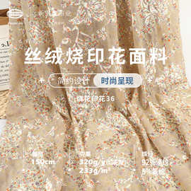 韩国进口丝绒烧面料 50D烧花印花肌理感金丝绒 春秋连衣裙旗袍布